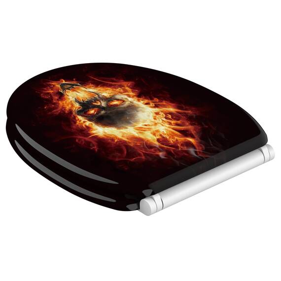 Sanilo WC Sitz mit Absenkautomatik & Schnellverschluss, Toilettendeckel per Knopfdruck abnehmbar, einfache Montage von oben (Totenkopf in Flammen)