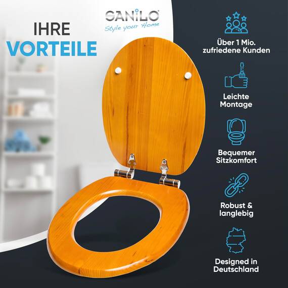 Sanilo WC-Sitz mit Absenkautomatik I Hochwertiger Toilettensitz aus Holz I Toilettendeckel in verschiedenen Motiven (Holz)