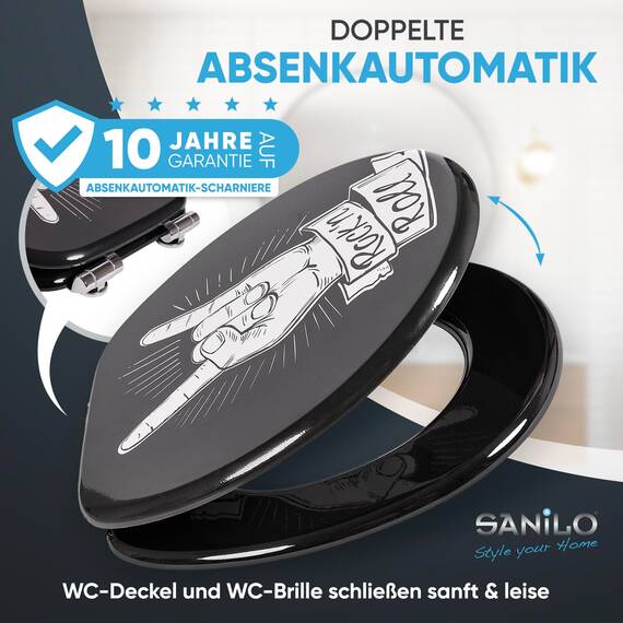 Sanilo WC Sitz mit Absenkautomatik, viele schöne Toilettendeckel zur Auswahl, hochwertige und stabile Qualität aus Holz (Rock 'n Roll)