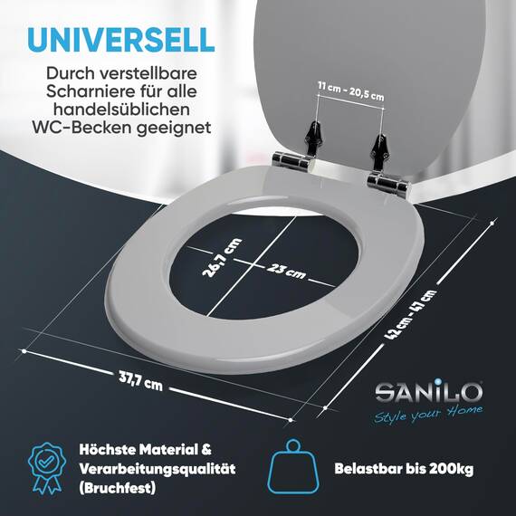Sanilo WC-Sitz mit Absenkautomatik I Hochwertiger Toilettensitz aus Holz I Toilettendeckel in verschiedenen Motiven (Manhattan Grau)