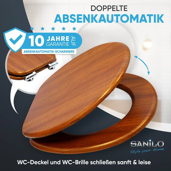 Sanilo WC Sitz mit Absenkautomatik, viele schöne Toilettendeckel zur Auswahl, hochwertige und stabile Qualität aus Holz (Mahagoni)