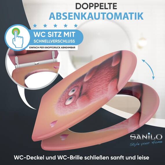 Sanilo WC Sitz mit Absenkautomatik & Schnellverschluss, Toilettendeckel per Knopfdruck abnehmbar, einfache Montage von oben (Coco)