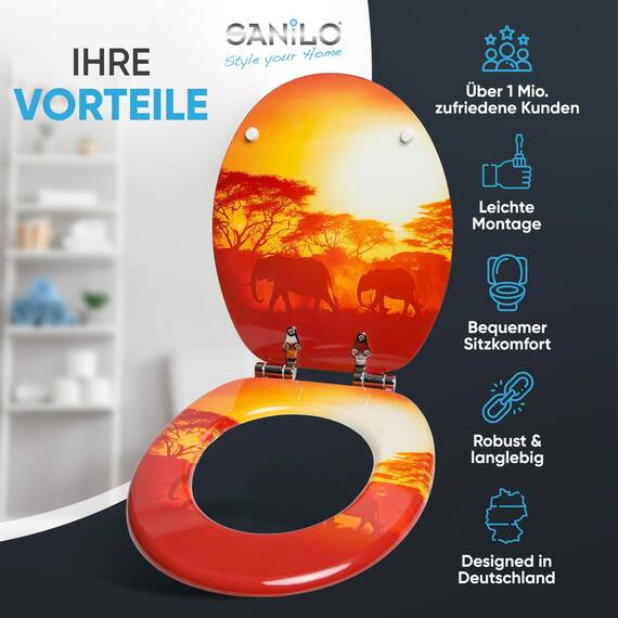Sanilo WC Sitz mit Absenkautomatik, viele schöne Toilettendeckel zur Auswahl, hochwertige und stabile Qualität aus Holz (Savanne)