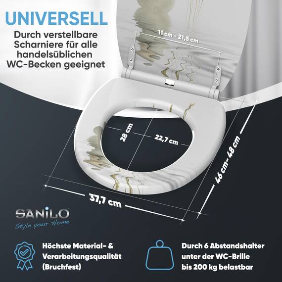 Sanilo WC Sitz mit Absenkautomatik & Schnellverschluss, Toilettendeckel per Knopfdruck abnehmbar, einfache Montage von oben (Balance)
