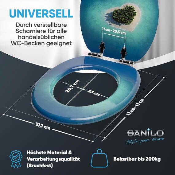 Sanilo WC Sitz mit Absenkautomatik, viele schöne Toilettendeckel zur Auswahl, hochwertige und stabile Qualität aus Holz (Dream Island)