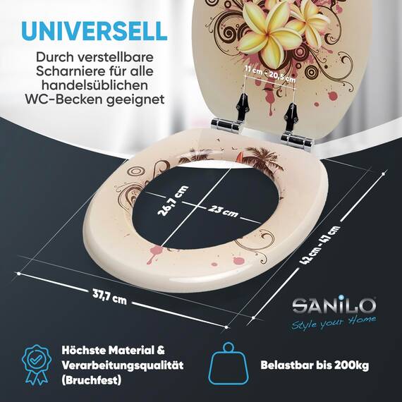 Sanilo WC Sitz mit Absenkautomatik, viele schöne Toilettendeckel zur Auswahl, hochwertige und stabile Qualität aus Holz (Tropical)