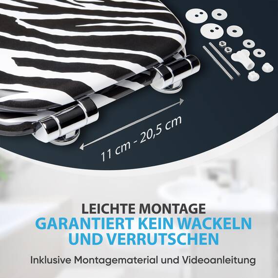 Sanilo WC Sitz mit Absenkautomatik, viele schöne schwarze Toilettendeckel zur Auswahl, hochwertige und stabile Qualität aus Holz (Zebra)