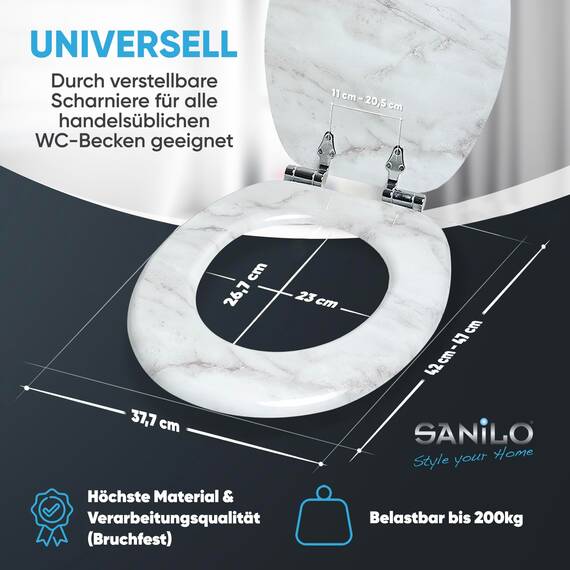 Sanilo WC-Sitz mit Absenkautomatik I Hochwertiger Toilettensitz aus Holz I Toilettendeckel in verschiedenen Motiven (Marmor)
