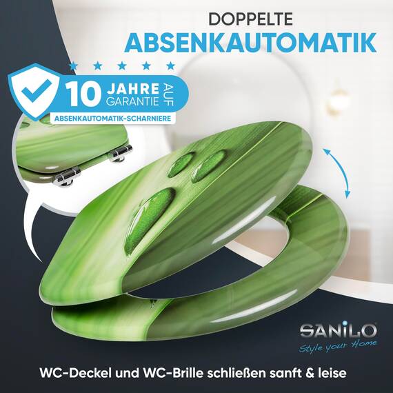 Sanilo WC-Sitz mit Absenkautomatik I Hochwertiger Toilettensitz aus Holz I Toilettendeckel in verschiedenen Motiven (Green Leaf)