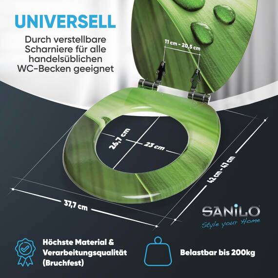 Sanilo WC-Sitz mit Absenkautomatik I Hochwertiger Toilettensitz aus Holz I Toilettendeckel in verschiedenen Motiven (Green Leaf)