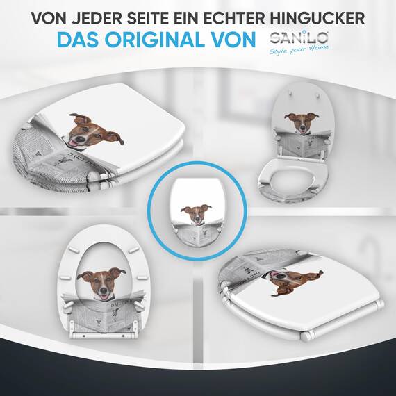 Sanilo WC Sitz mit Absenkautomatik & Schnellverschluss, Toilettendeckel per Knopfdruck abnehmbar, einfache Montage von oben (Newspaper)
