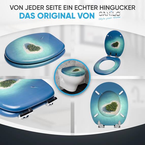 Sanilo WC Sitz mit Absenkautomatik, viele schöne Toilettendeckel zur Auswahl, hochwertige und stabile Qualität aus Holz (Dream Island)