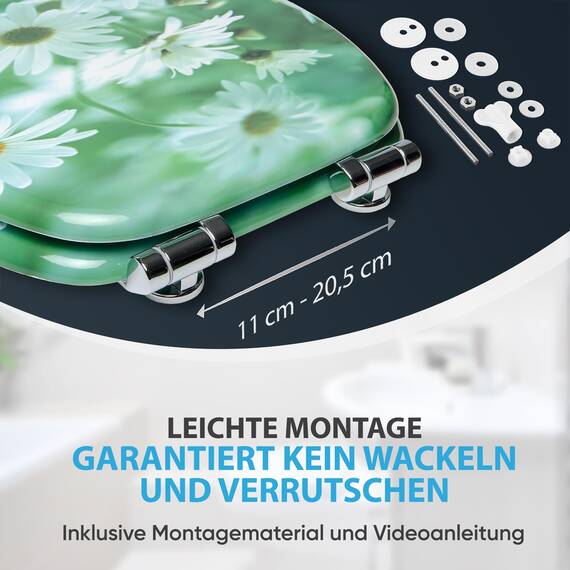 Sanilo WC-Sitz mit Absenkautomatik I Hochwertiger Toilettensitz aus Holz I Toilettendeckel in verschiedenen Motiven (Margeriten)