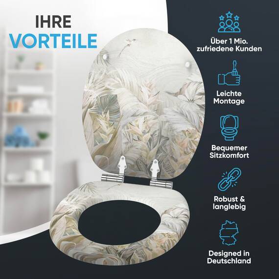 Sanilo Toilettendeckel mit Absenkautomatik, hochwertiger WC Sitz, einfache Montage, stabile Scharniere (Hortus)