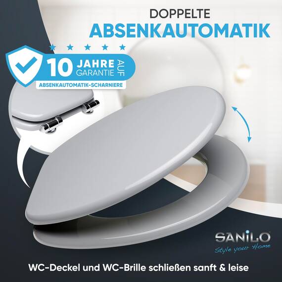 Sanilo WC-Sitz mit Absenkautomatik I Hochwertiger Toilettensitz aus Holz I Toilettendeckel in verschiedenen Motiven (Manhattan Grau)