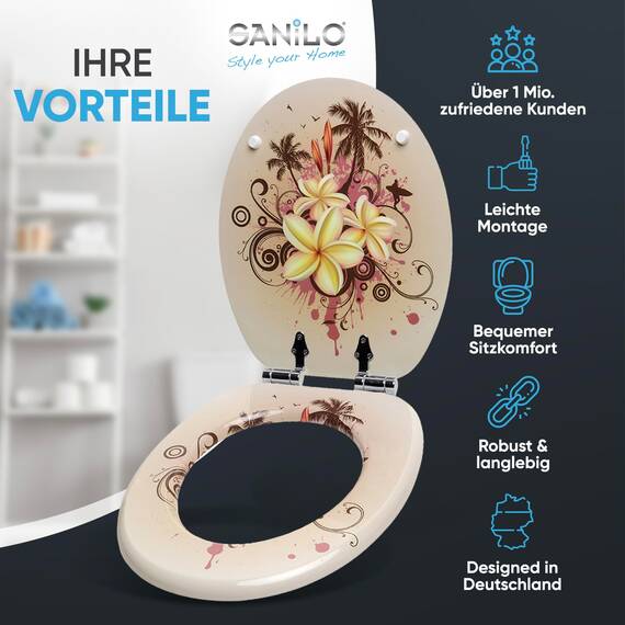 Sanilo WC Sitz mit Absenkautomatik, viele schöne Toilettendeckel zur Auswahl, hochwertige und stabile Qualität aus Holz (Tropical)