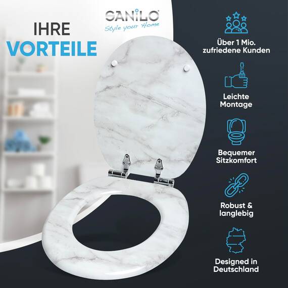 Sanilo WC-Sitz mit Absenkautomatik I Hochwertiger Toilettensitz aus Holz I Toilettendeckel in verschiedenen Motiven (Marmor)