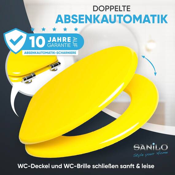 WC Sitz mit Absenkautomatik, viele schöne WC Sitze zur Auswahl, hochwertige und stabile Qualität aus Holz (Gelb)