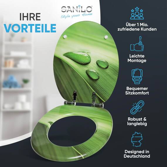 Sanilo WC-Sitz mit Absenkautomatik I Hochwertiger Toilettensitz aus Holz I Toilettendeckel in verschiedenen Motiven (Green Leaf)