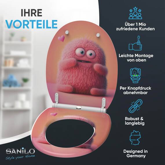Sanilo WC Sitz mit Absenkautomatik & Schnellverschluss, Toilettendeckel per Knopfdruck abnehmbar, einfache Montage von oben (Coco)