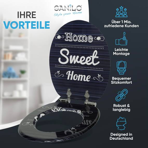 Sanilo WC Sitz mit Absenkautomatik, viele schöne Toilettendeckel zur Auswahl, hochwertige und stabile Qualität aus Holz (Home Sweet Home)