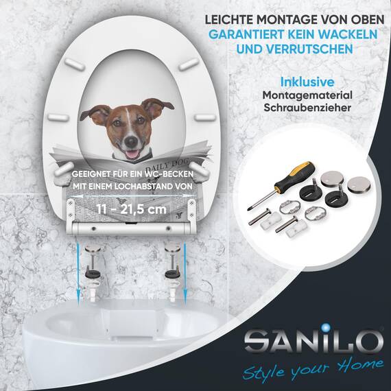 Sanilo WC Sitz mit Absenkautomatik & Schnellverschluss, Toilettendeckel per Knopfdruck abnehmbar, einfache Montage von oben (Newspaper)