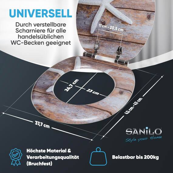 Sanilo WC Sitz mit Absenkautomatik, viele schöne Toilettendeckel zur Auswahl, hochwertige und stabile Qualität aus Holz (Bahia)