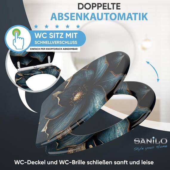 Sanilo WC Sitz mit Absenkautomatik & Schnellverschluss, Toilettendeckel per Knopfdruck abnehmbar, einfache Montage von oben (Bellezza)