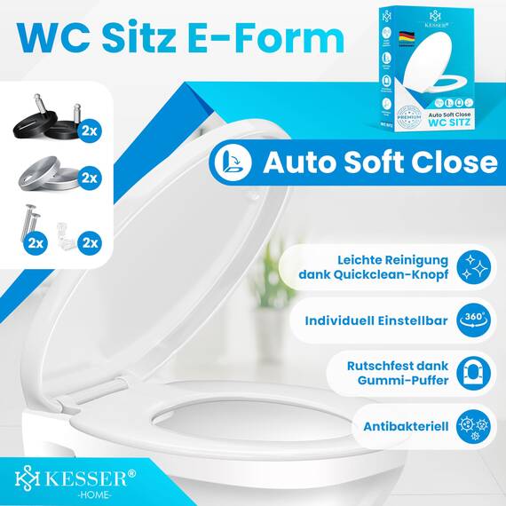 KESSER® WC Sitz mit Absenkautomatik Toilettendeckel Quick-Release-Funktion und Softclose - einfache Montage Klodeckel aus Duroplast Toilettensitz mit Edelstahl Befestigung