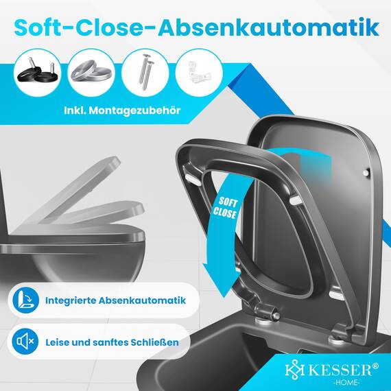 KESSER® WC Sitz mit Absenkautomatik Toilettendeckel Quick-Release-Funktion und Softclose - einfache Montage Klodeckel aus Duroplast Toilettensitz mit Edelstahl Befestigung