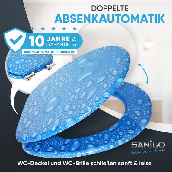 Sanilo WC Sitz mit Absenkautomatik, viele schöne Toilettendeckel zur Auswahl, hochwertige und stabile Qualität aus Holz (Tautropfen Blau)