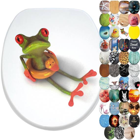Sanilo WC Sitz mit Absenkautomatik & Schnellverschluss, Toilettendeckel per Knopfdruck abnehmbar, einfache Montage von oben (Froggy)