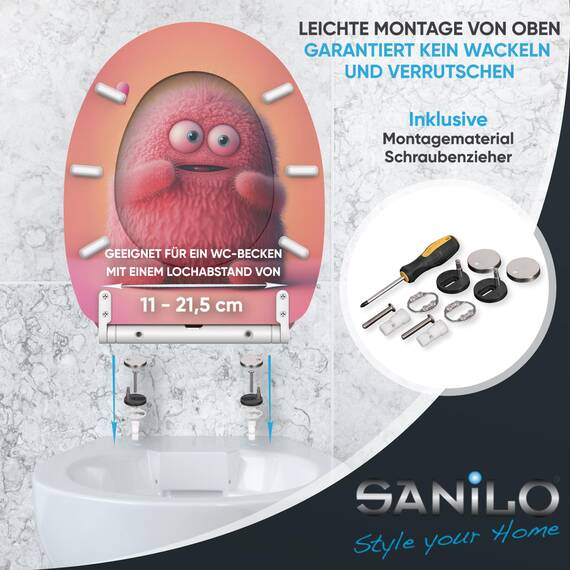 Sanilo WC Sitz mit Absenkautomatik & Schnellverschluss, Toilettendeckel per Knopfdruck abnehmbar, einfache Montage von oben (Coco)
