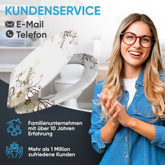 Sanilo WC Sitz mit Absenkautomatik & Schnellverschluss, Toilettendeckel per Knopfdruck abnehmbar, einfache Montage von oben (Flower)