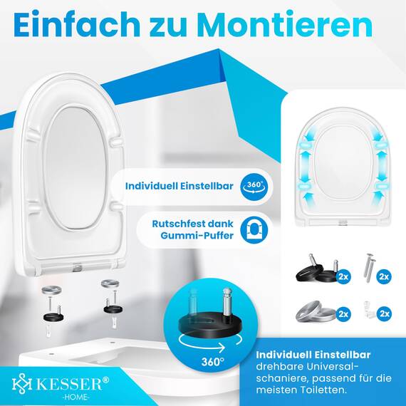 KESSER® WC Sitz mit Absenkautomatik Toilettendeckel Quick-Release-Funktion und Softclose - einfache Montage Klodeckel aus Duroplast Toilettensitz mit Edelstahl Befestigung