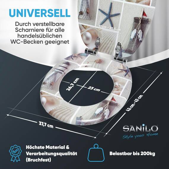 Sanilo WC-Sitz mit Absenkautomatik I Hochwertiger Toilettensitz aus Holz I Toilettendeckel in verschiedenen Motiven (Meeresbrise)