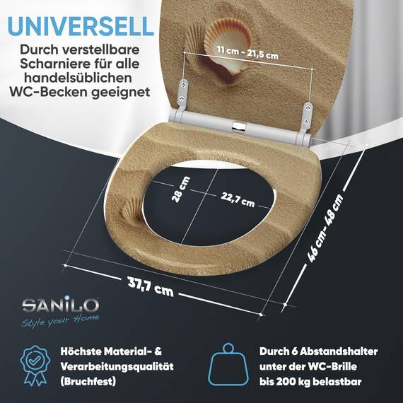Sanilo WC Sitz mit Absenkautomatik & Schnellverschluss, Toilettendeckel per Knopfdruck abnehmbar, einfache Montage von oben (Clam)