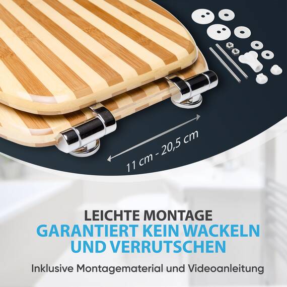 Sanilo WC Sitz mit Absenkautomatik, viele schöne Toilettendeckel zur Auswahl, hochwertige und stabile Qualität aus Holz (Bambus Gestreift)