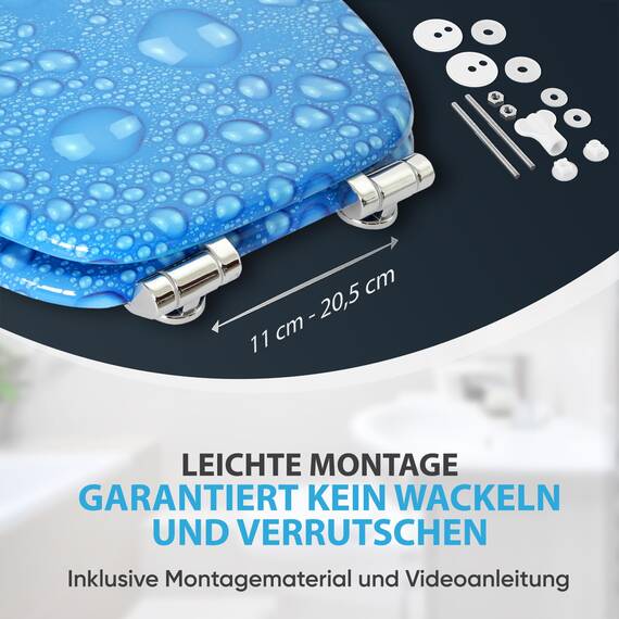 Sanilo WC Sitz mit Absenkautomatik, viele schöne Toilettendeckel zur Auswahl, hochwertige und stabile Qualität aus Holz (Tautropfen Blau)