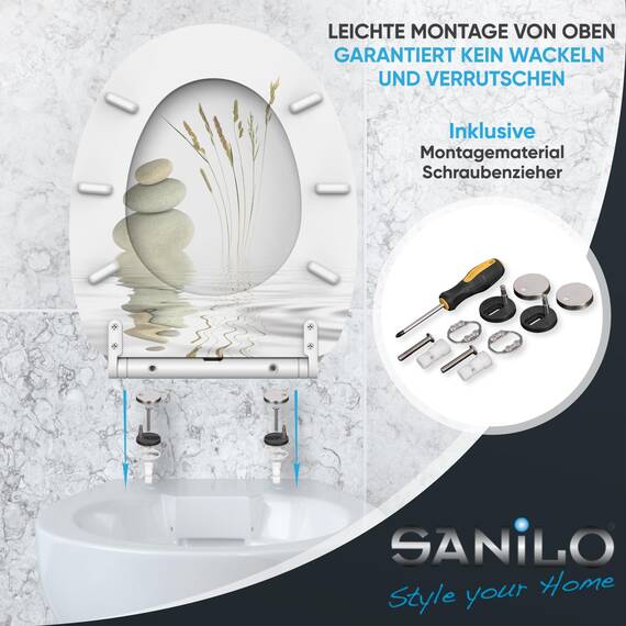Sanilo WC Sitz mit Absenkautomatik & Schnellverschluss, Toilettendeckel per Knopfdruck abnehmbar, einfache Montage von oben (Balance)