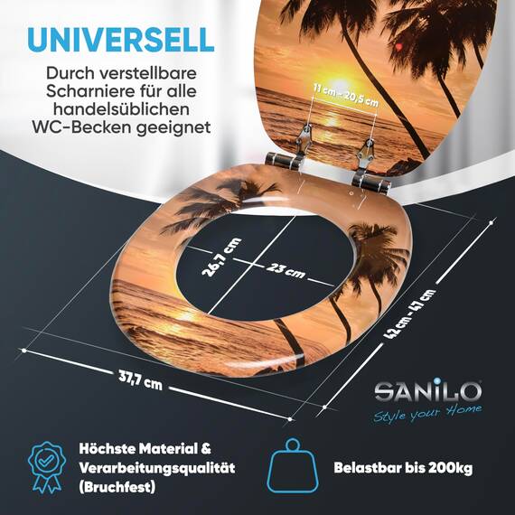 Sanilo WC Sitz mit Absenkautomatik, viele schöne Toilettendeckel zur Auswahl, hochwertige und stabile Qualität aus Holz (Summer)