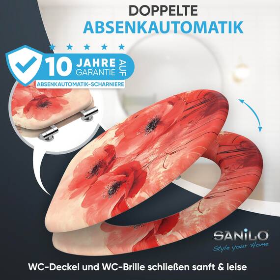 Sanilo Toilettendeckel mit Absenkautomatik, hochwertiger WC Sitz, einfache Montage, stabile Scharniere (Poppy)