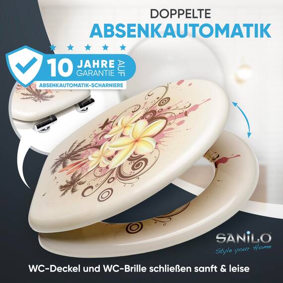 Sanilo WC Sitz mit Absenkautomatik, viele schöne Toilettendeckel zur Auswahl, hochwertige und stabile Qualität aus Holz (Tropical)