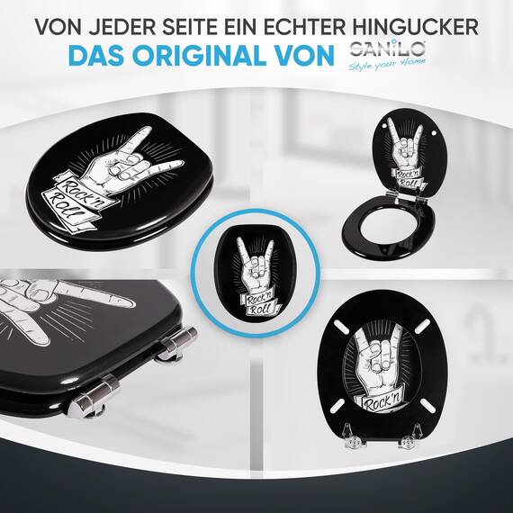 Sanilo WC Sitz mit Absenkautomatik, viele schöne Toilettendeckel zur Auswahl, hochwertige und stabile Qualität aus Holz (Rock 'n Roll)
