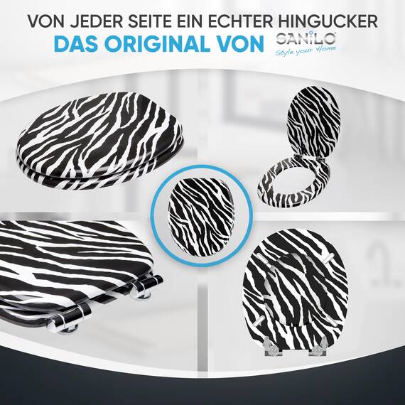 Sanilo WC Sitz mit Absenkautomatik, viele schöne schwarze Toilettendeckel zur Auswahl, hochwertige und stabile Qualität aus Holz (Zebra)
