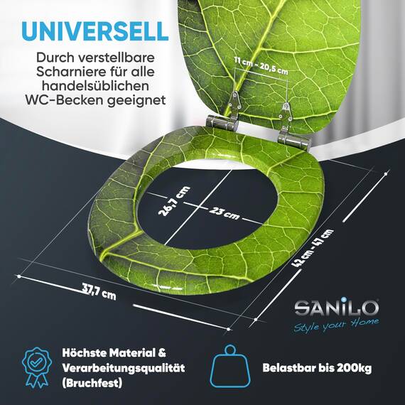 Sanilo WC Sitz mit Absenkautomatik, viele schöne Toilettendeckel zur Auswahl, hochwertige und stabile Qualität aus Holz (Blatt)