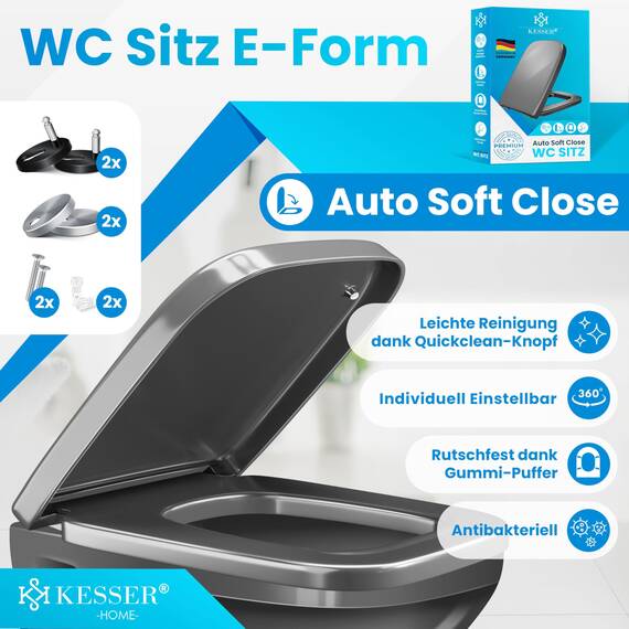 KESSER® WC Sitz mit Absenkautomatik Toilettendeckel Quick-Release-Funktion und Softclose - einfache Montage Klodeckel aus Duroplast Toilettensitz mit Edelstahl Befestigung
