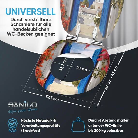 Sanilo Toilettendeckel mit Absenkautomatik, hochwertiger WC Sitz, einfache Montage, stabile Scharniere (Greece)
