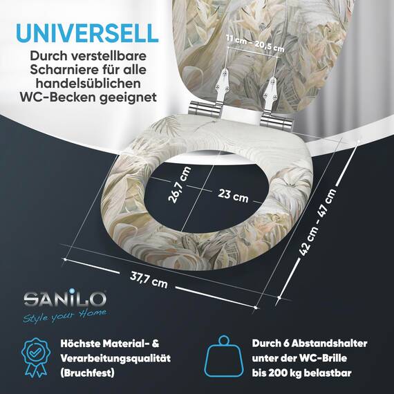 Sanilo Toilettendeckel mit Absenkautomatik, hochwertiger WC Sitz, einfache Montage, stabile Scharniere (Hortus)