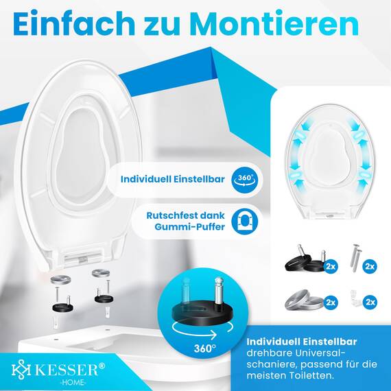 KESSER® WC Sitz mit Absenkautomatik Toilettendeckel Quick-Release-Funktion und Softclose - einfache Montage Klodeckel aus Duroplast Toilettensitz mit Edelstahl Befestigung